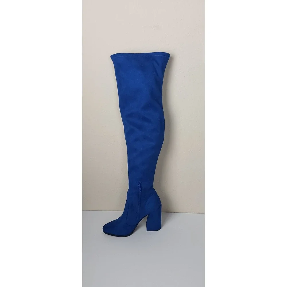Jessica Simpson Brixten Cobalt Blue Faux Suede Over The Knee Boots 7.5M Glam
